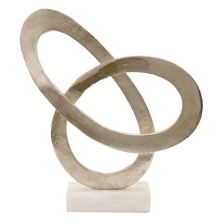 PLUTUS BRANDS 15 x 2.75 x 13.5 in. Modern Metal Sculpture with Marble Base, Silver PBTH92882